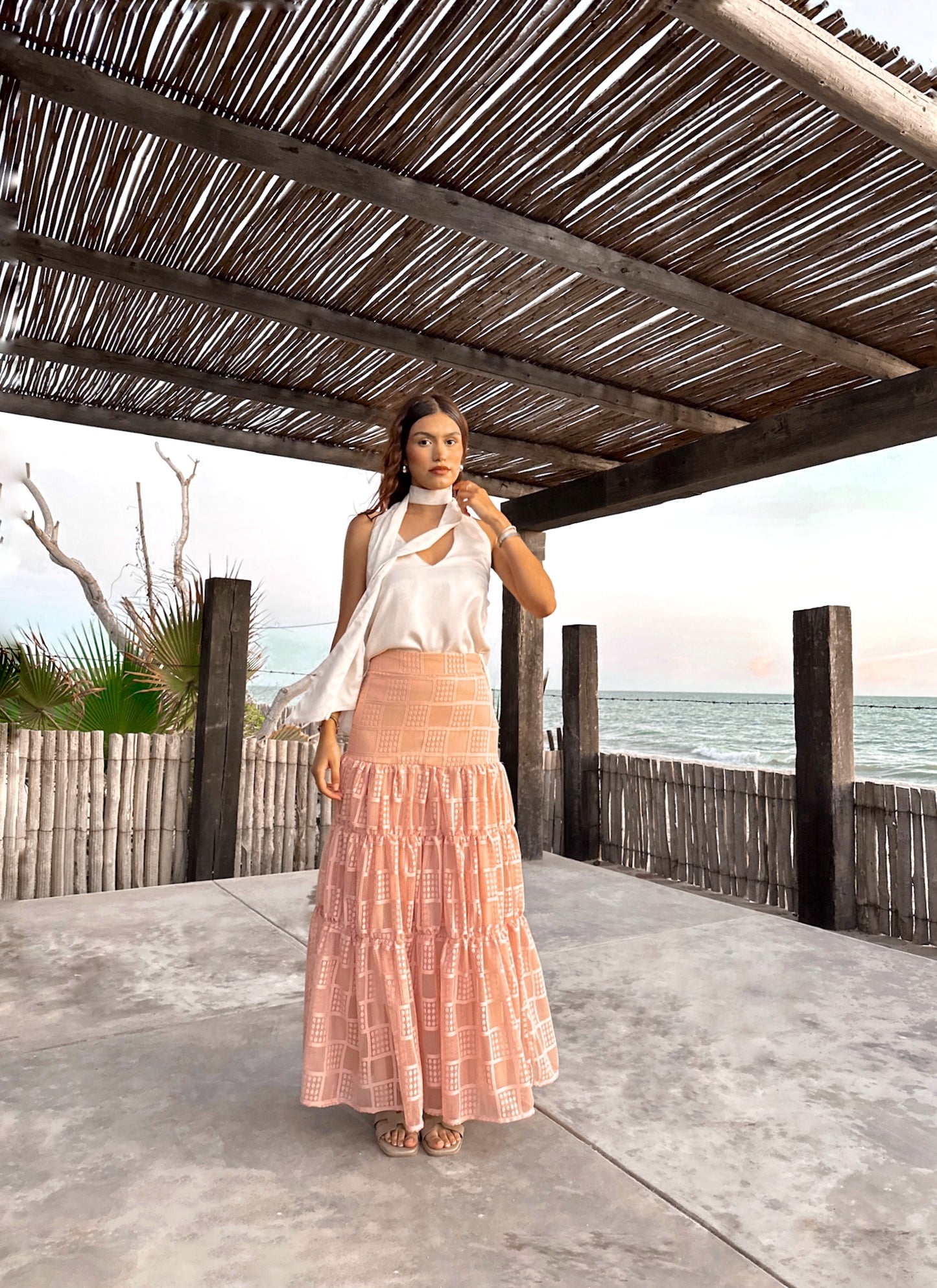 FALDA MAXI CUADROS ROSA