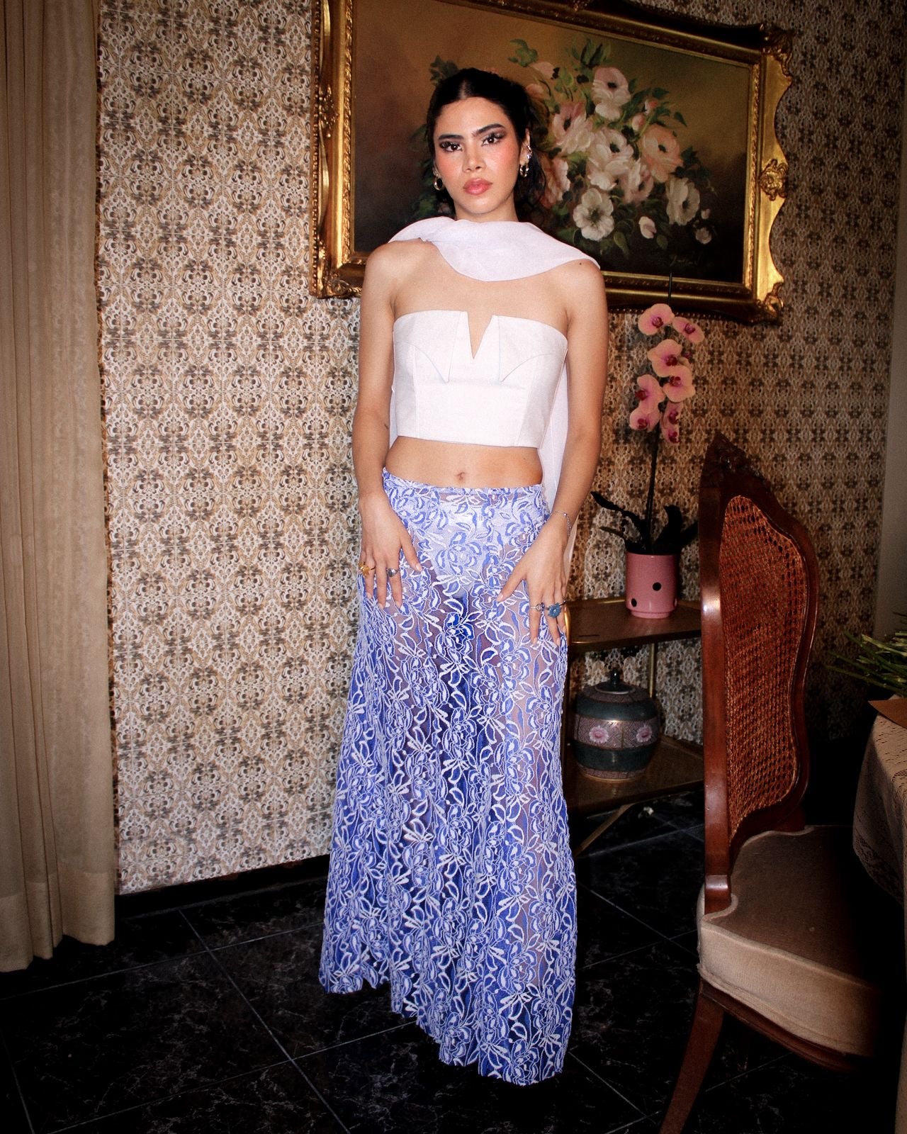 FALDA ENCAJE BLANCO/NEGRO