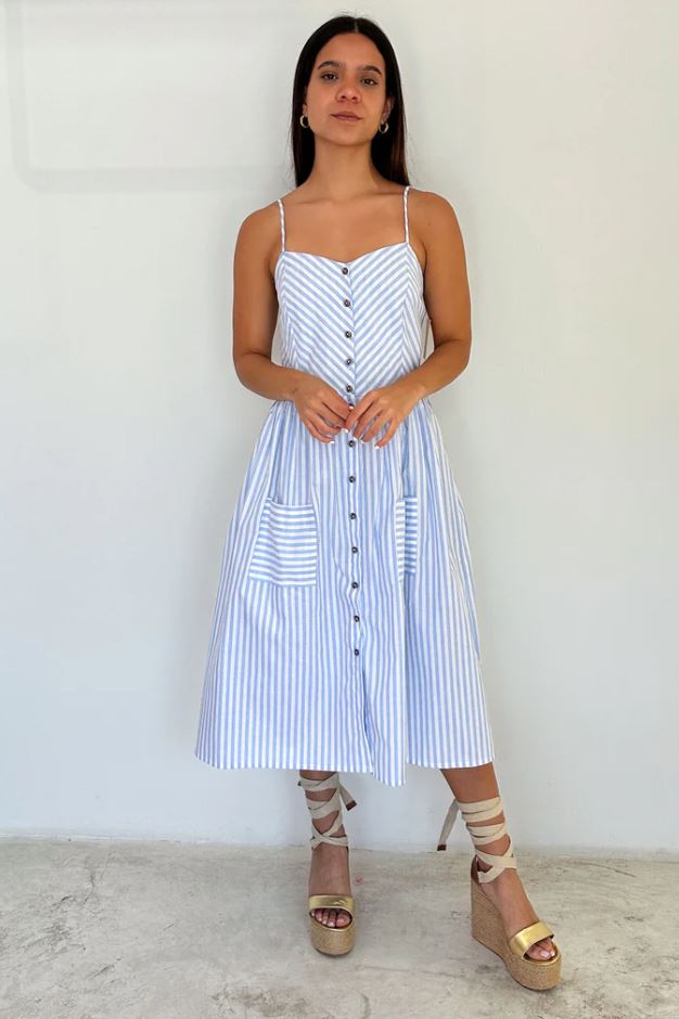 VESTIDO MIDI A RAYAS AZUL