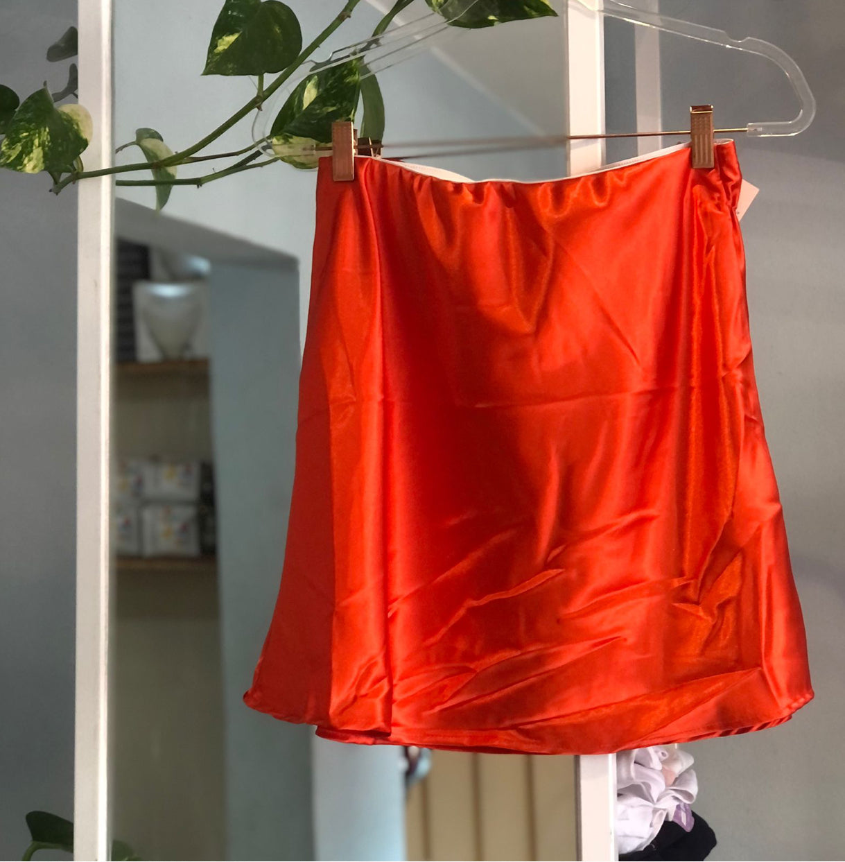 ORANGE SATIN MINI SKIRT