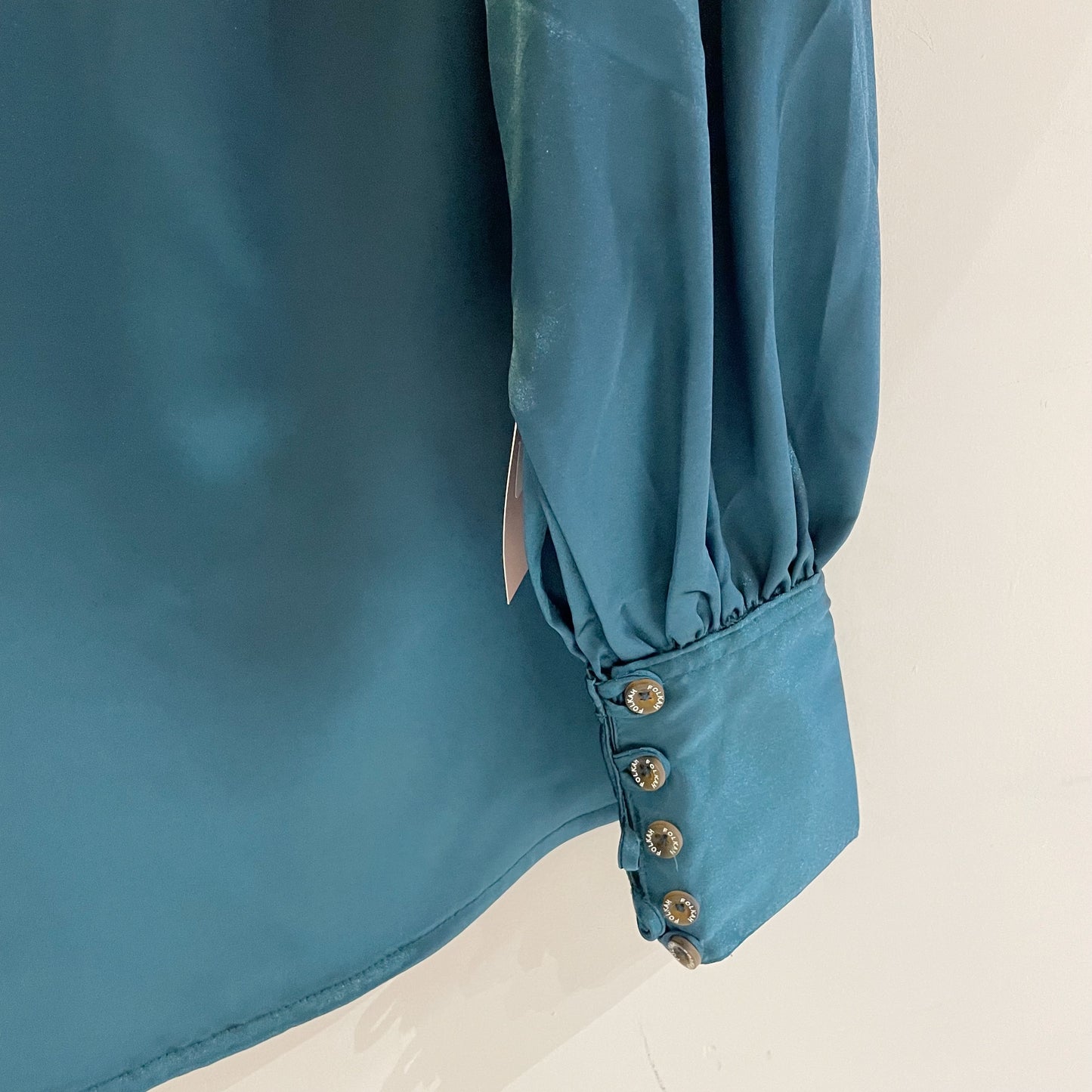 PETROL LONG SLEEVE SATIN BLOUSE