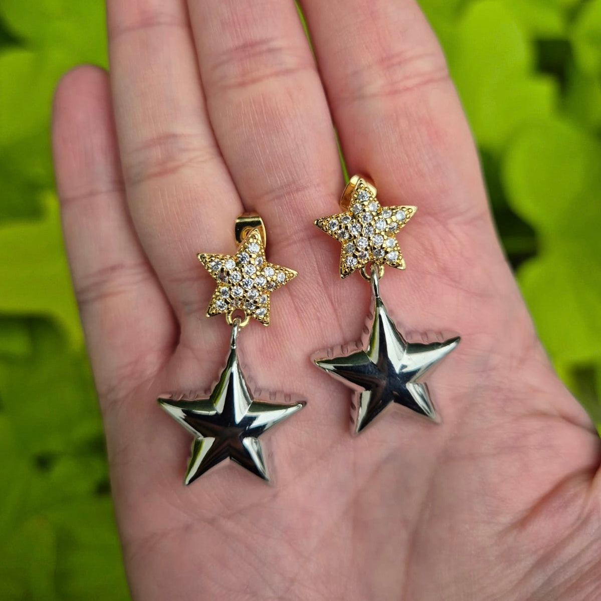 ARETES ESTRELLAS ORO Y RODIO