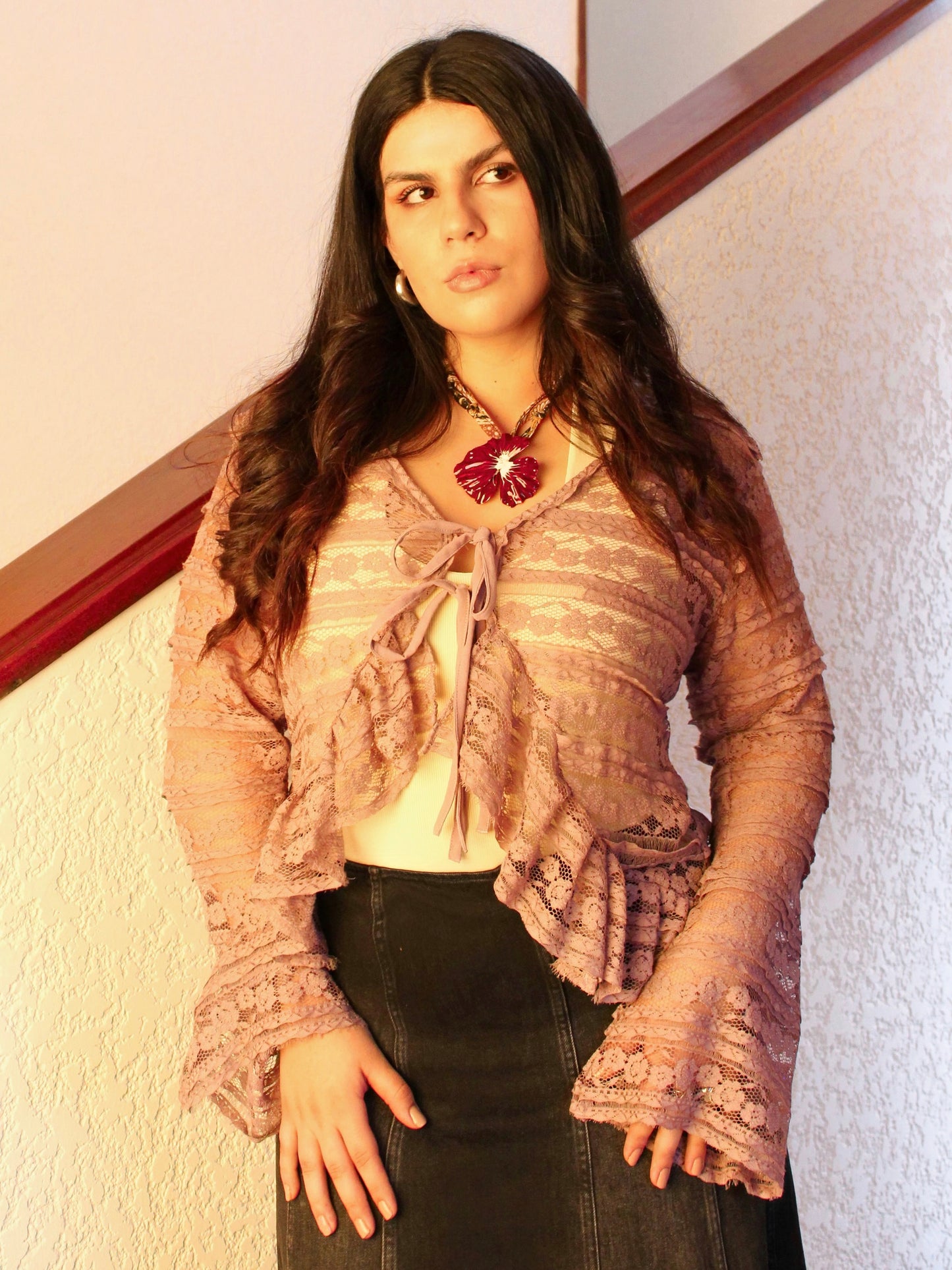 TOP PRISCILLA ENCAJE MORADO