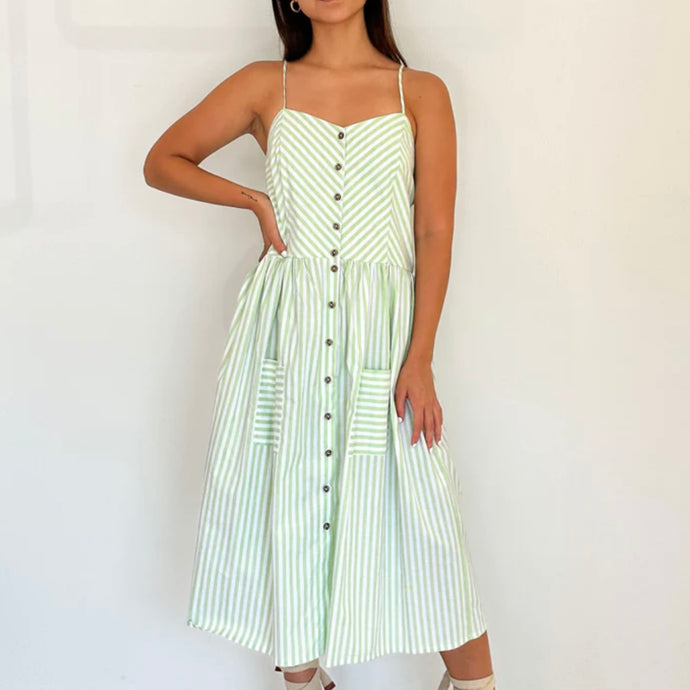 VESTIDO MIDI A RAYAS VERDE