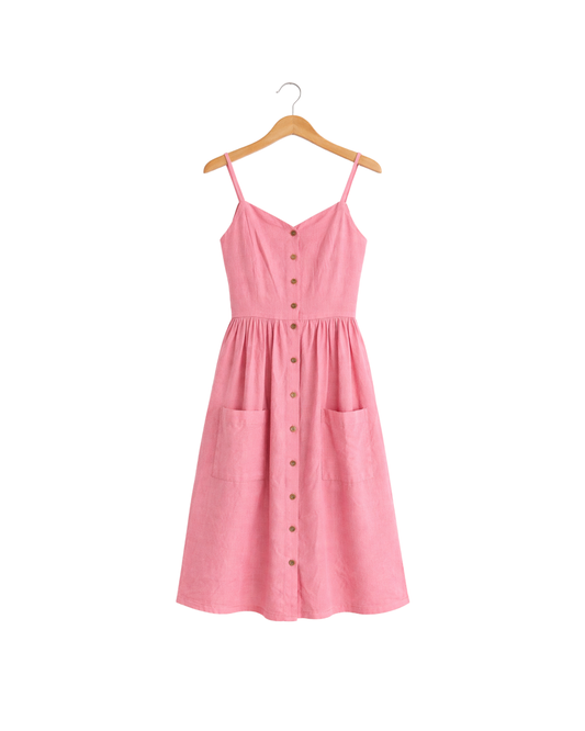 LINEN DRESS WITH PINK BUTTONS