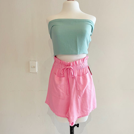 PINK LINEN SHORTS WITH ELASTIC