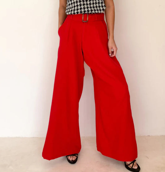 RED MAXI TROUSERS