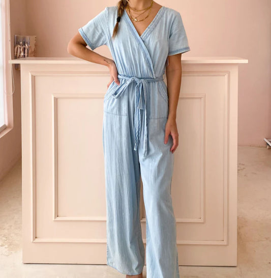 DOUBLE BREASTED JUMPSUIT IN LIGHT DENIM