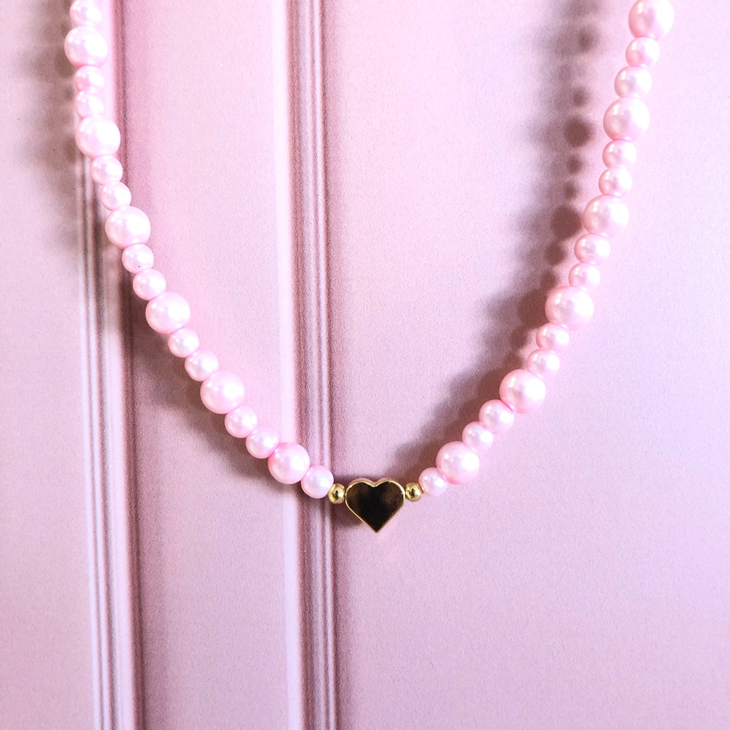 PINK HEART PEARLS NECKLACE