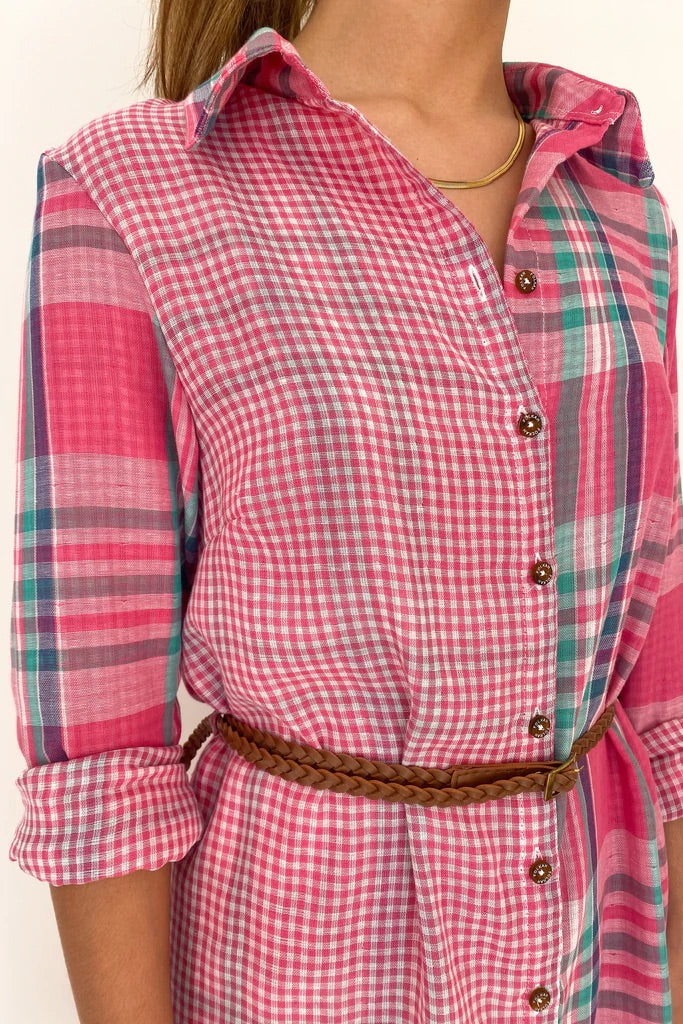 PINK CHECKED SHIRT DRESS